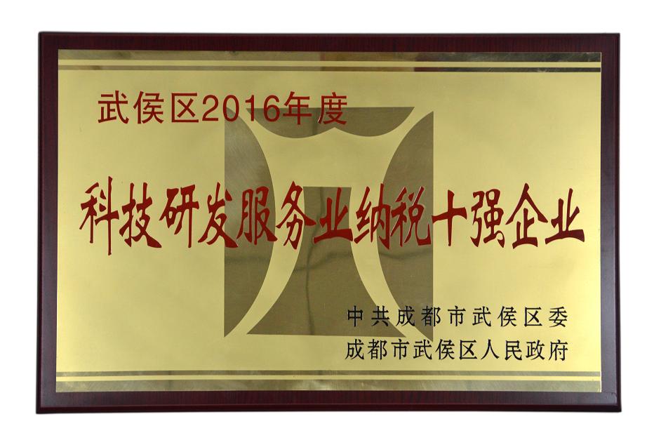 成都米兰（中国）集团被授予武侯区2016年度科技研发服务业纳税十强企业称号